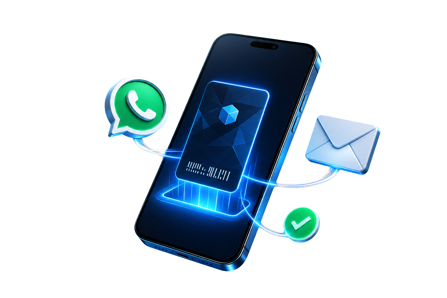 Celular recebendo o acesso digital por WhatsApp e e-mail